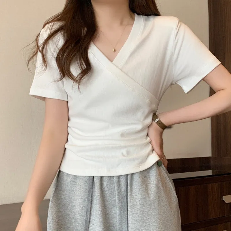 White Wrap Top With Side Ruching