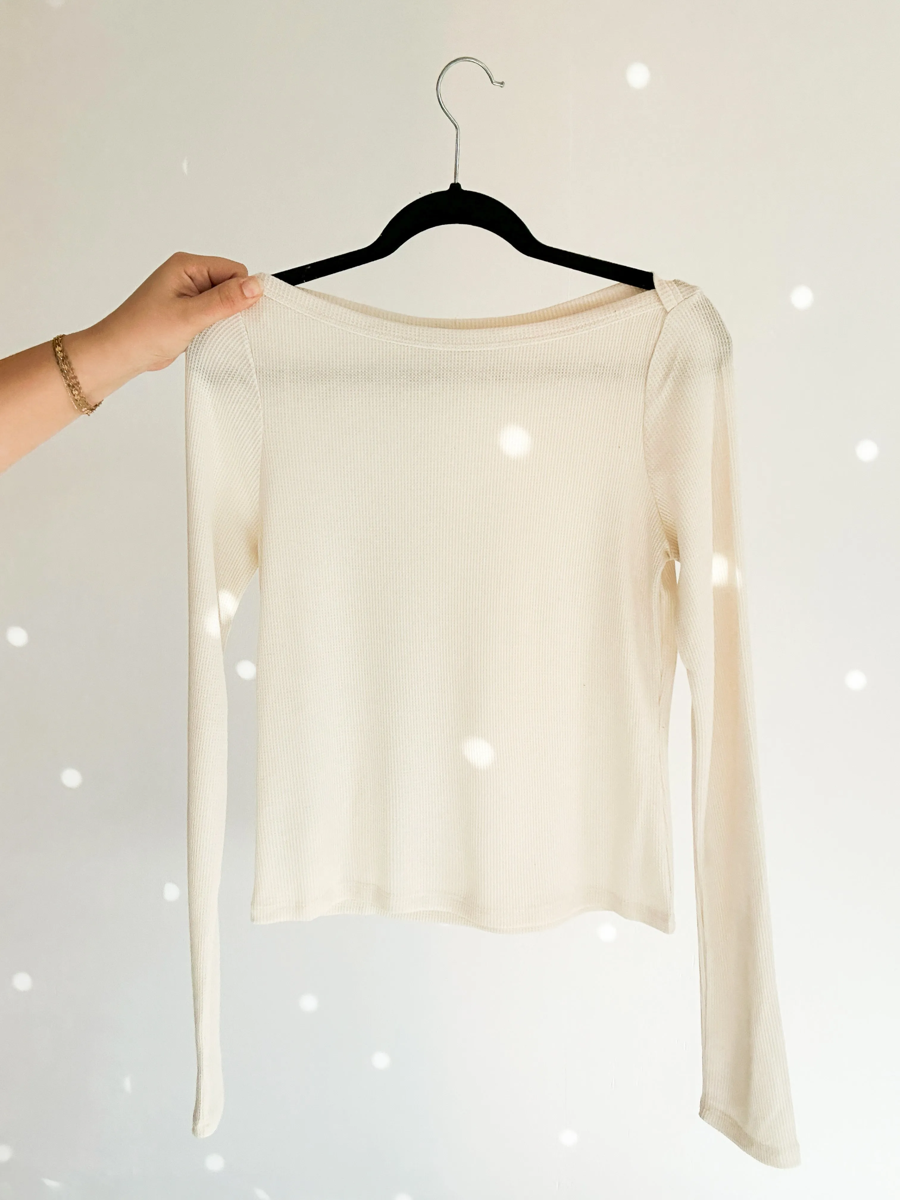 Wide Neck Cream Basic Long Sleeve