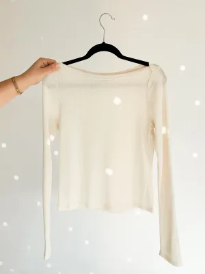 Wide Neck Cream Basic Long Sleeve