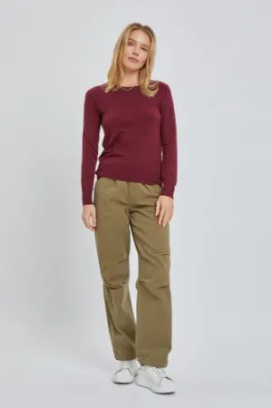 Wine Classic Sweater with Ribbed Ends
