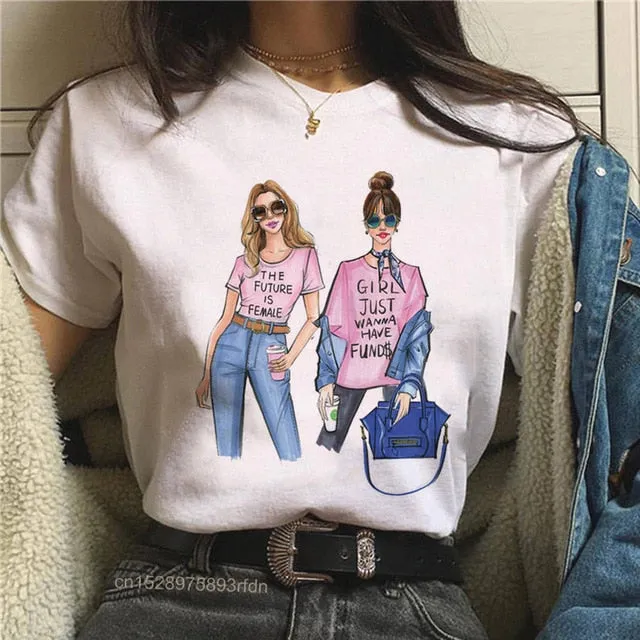 Women Best Friends Girl T-Shirt Girl Summer Casual Tops