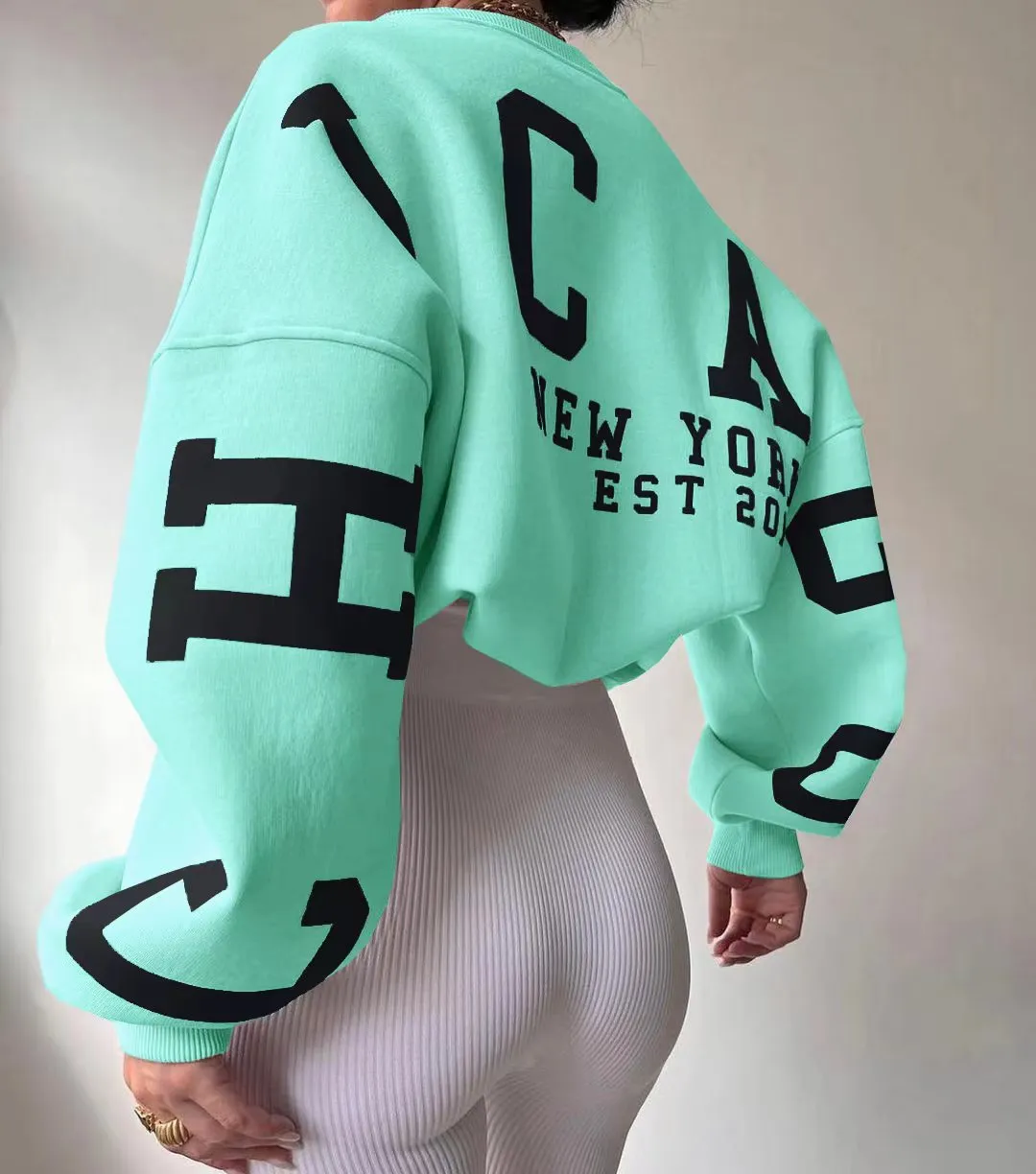 Women Casual Sweatshirts Fashion Letters Print O Neck Long Sleeve Pullovers Tops Vintage Loose Autumn Y2k Hoodies Streetwear
