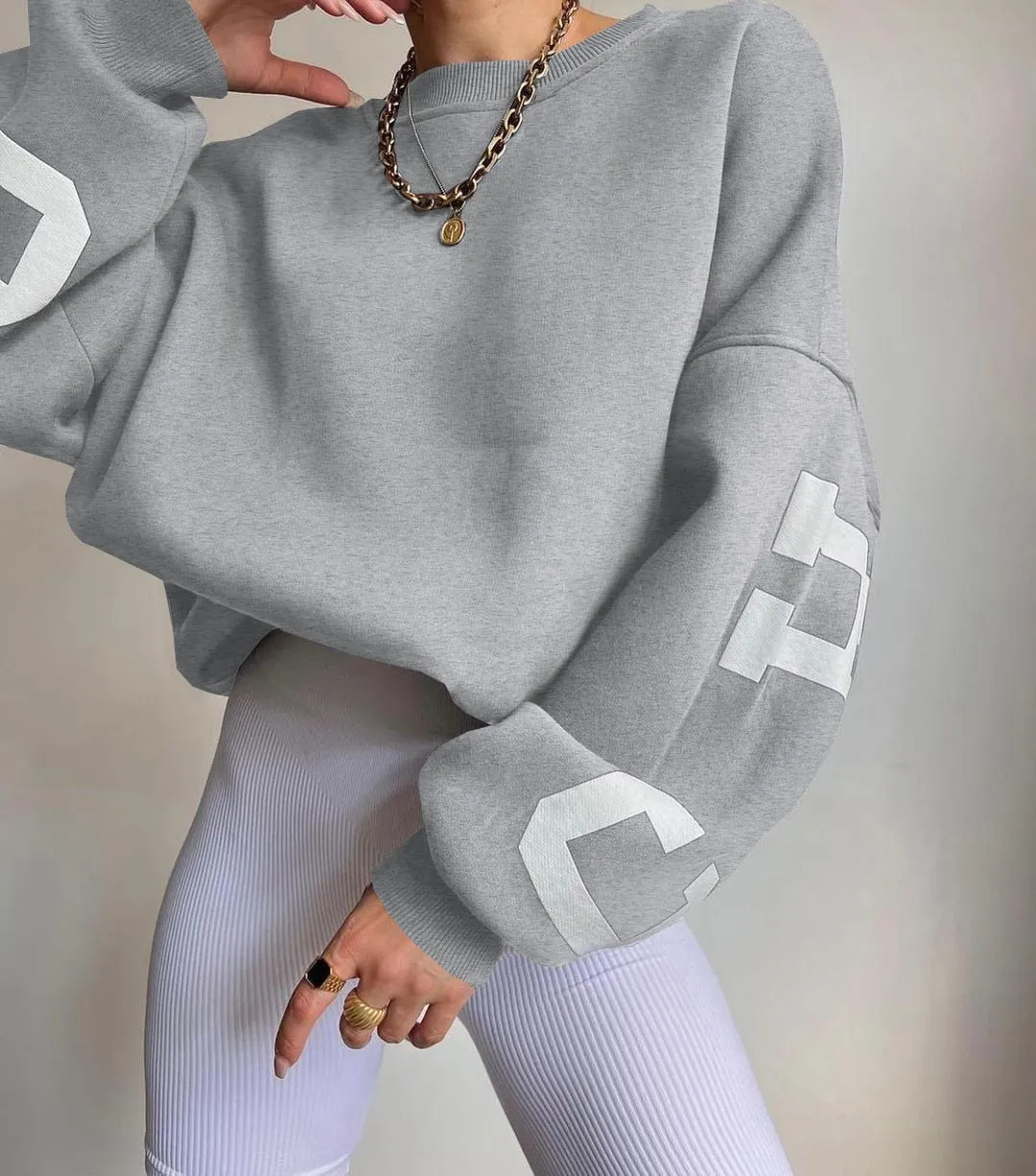 Women Casual Sweatshirts Fashion Letters Print O Neck Long Sleeve Pullovers Tops Vintage Loose Autumn Y2k Hoodies Streetwear