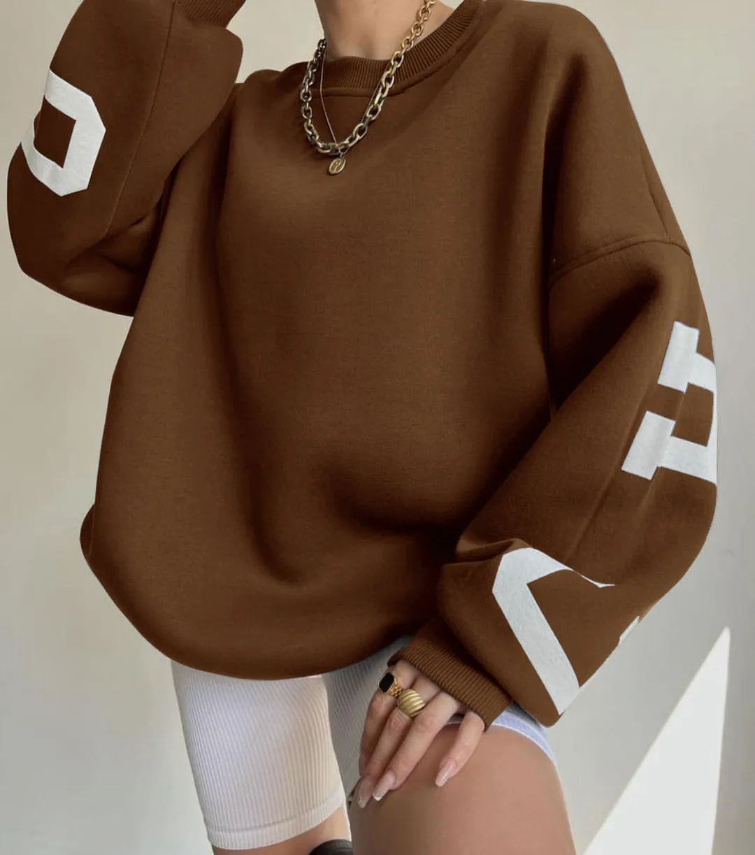 Women Casual Sweatshirts Fashion Letters Print O Neck Long Sleeve Pullovers Tops Vintage Loose Autumn Y2k Hoodies Streetwear
