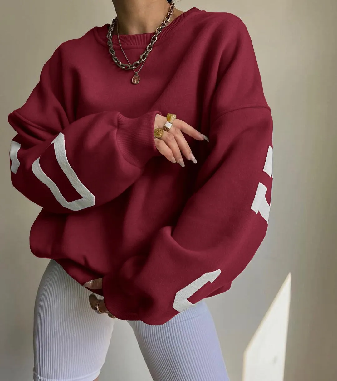 Women Casual Sweatshirts Fashion Letters Print O Neck Long Sleeve Pullovers Tops Vintage Loose Autumn Y2k Hoodies Streetwear