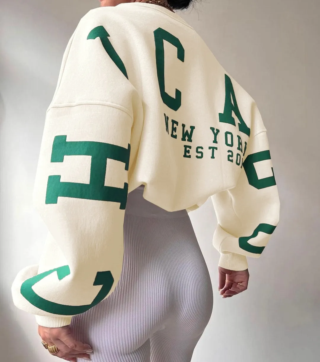 Women Casual Sweatshirts Fashion Letters Print O Neck Long Sleeve Pullovers Tops Vintage Loose Autumn Y2k Hoodies Streetwear