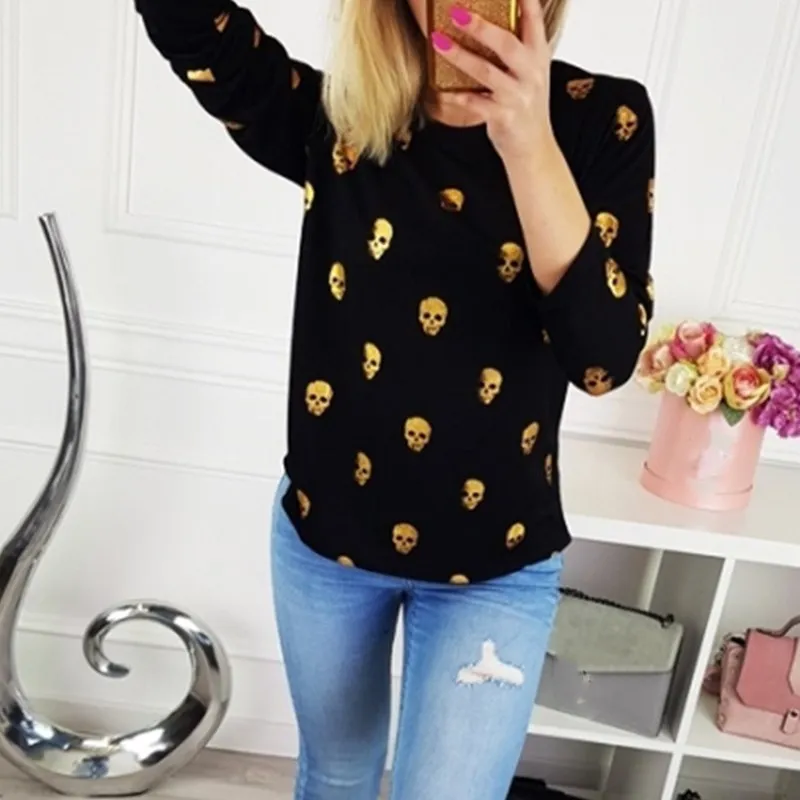 Women Long Sleeve T-Shirt - Skull Streetwear-Casual | Autumn 2018