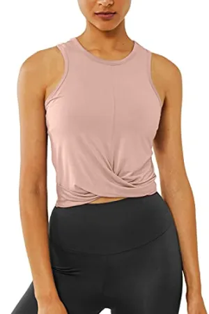 Women Workout Crop Tank Tops Fitness Athletic Activewear Cute Crossover Yoga Sports Shirts - Light Pink