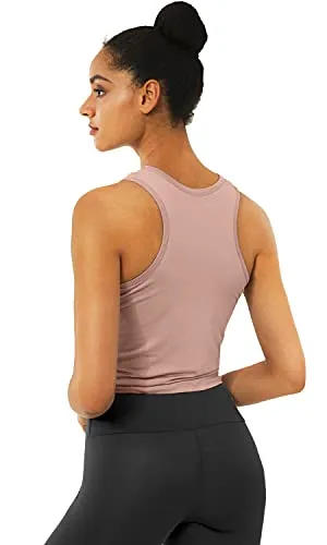 Women Workout Crop Tank Tops Fitness Athletic Activewear Cute Crossover Yoga Sports Shirts - Light Pink