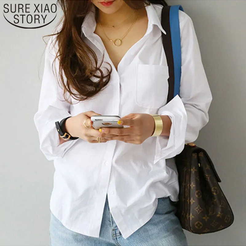 Women's Long Sleeve Casual Shirt Casual White Turn-down Collar Blouse