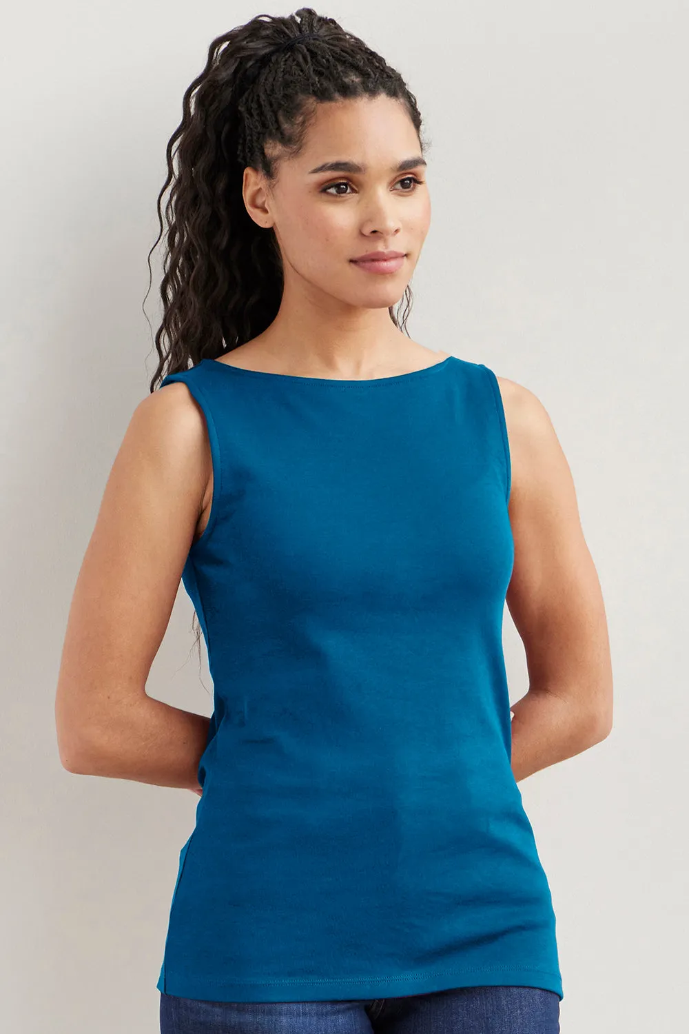 Women's Luxe 100% Organic Cotton Sleeveless Boat Neck Tee