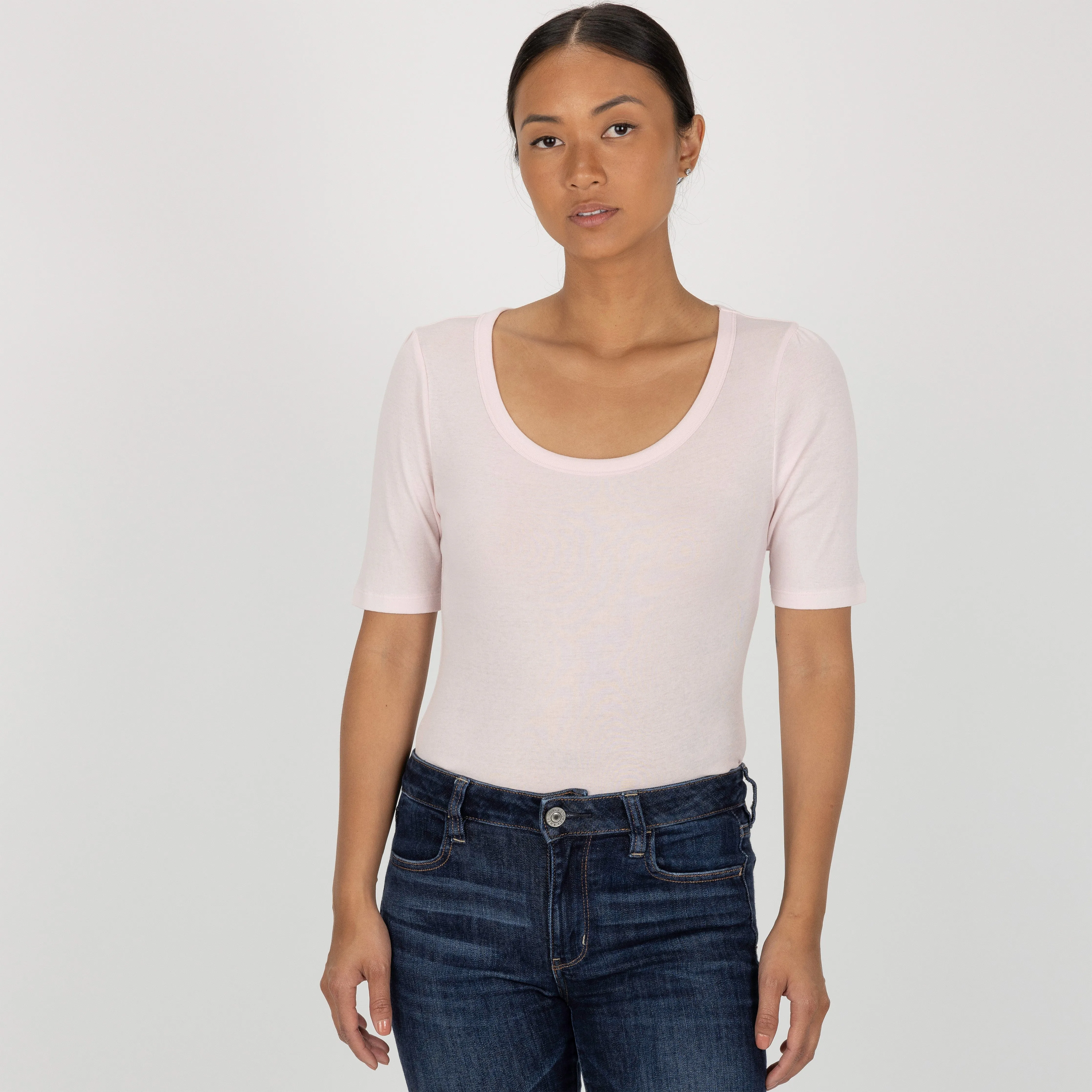 Womens Scoop Neck Elbow Length Tee - Pink Marshmallow