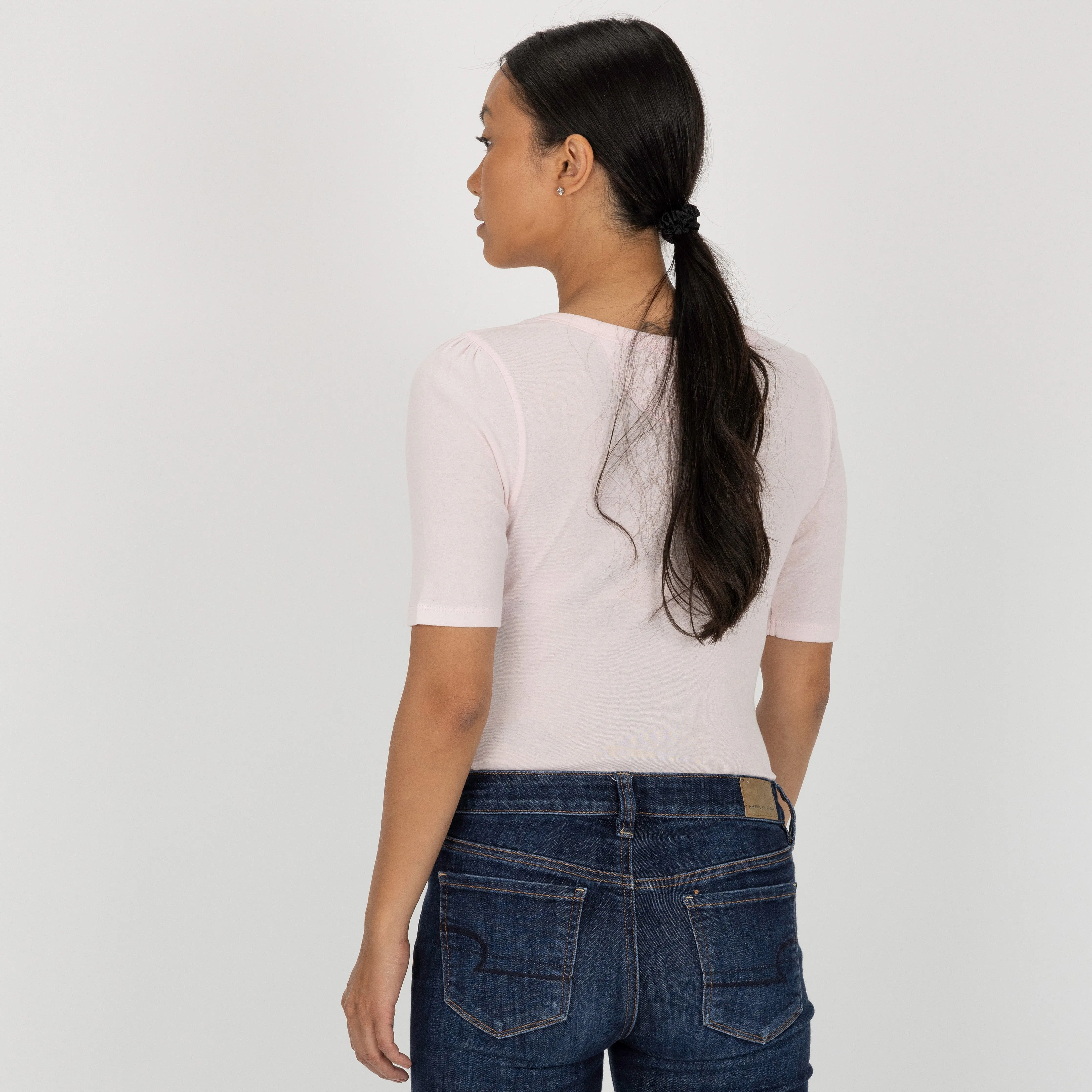 Womens Scoop Neck Elbow Length Tee - Pink Marshmallow