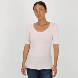 Womens Scoop Neck Elbow Length Tee - Pink Marshmallow