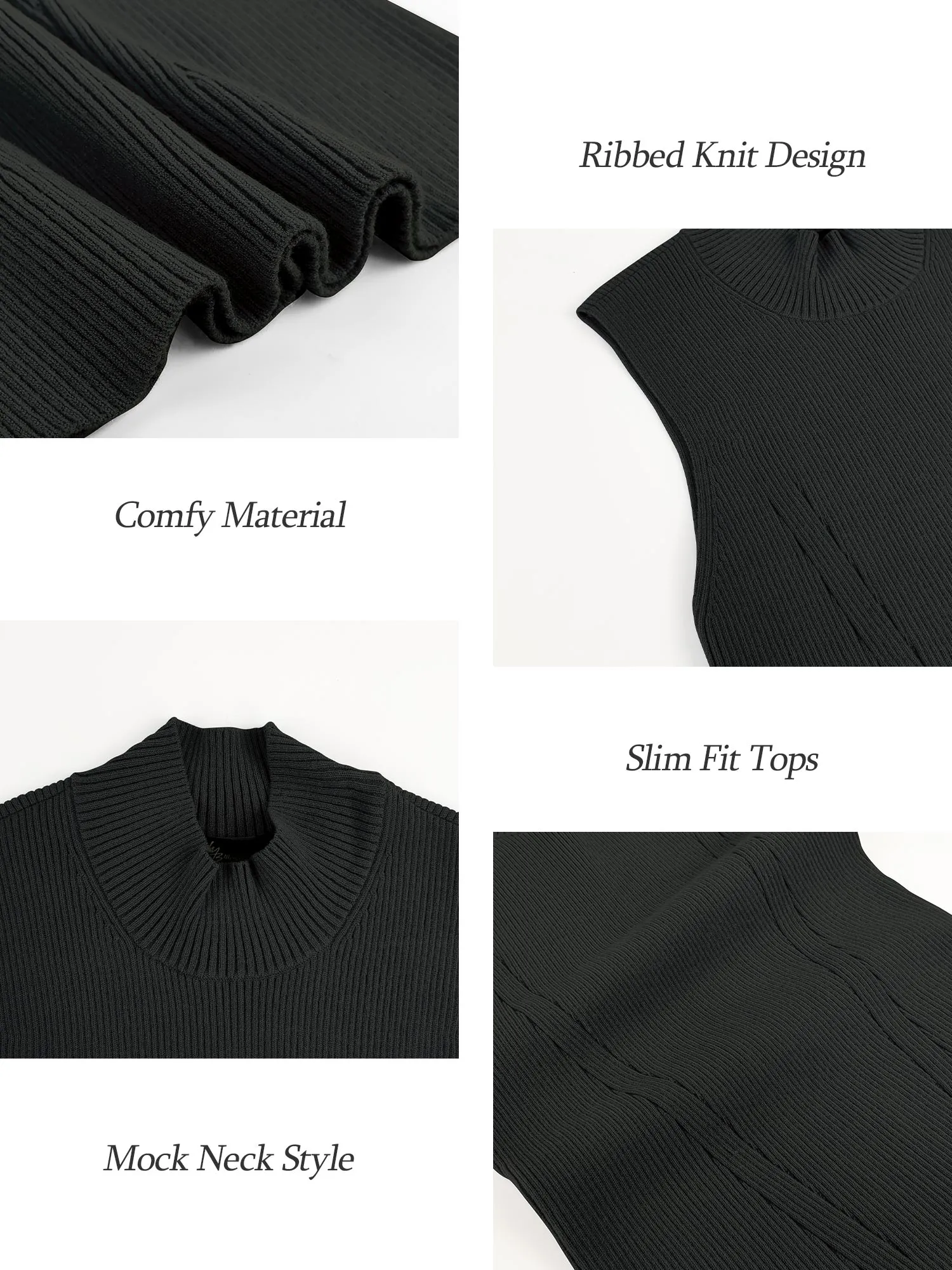Women's Sleeveless Tops Ribbed Knit Mock Neck Tank Tops