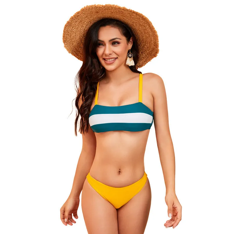 Women's Striped Suspender Triangle Bikini trendy