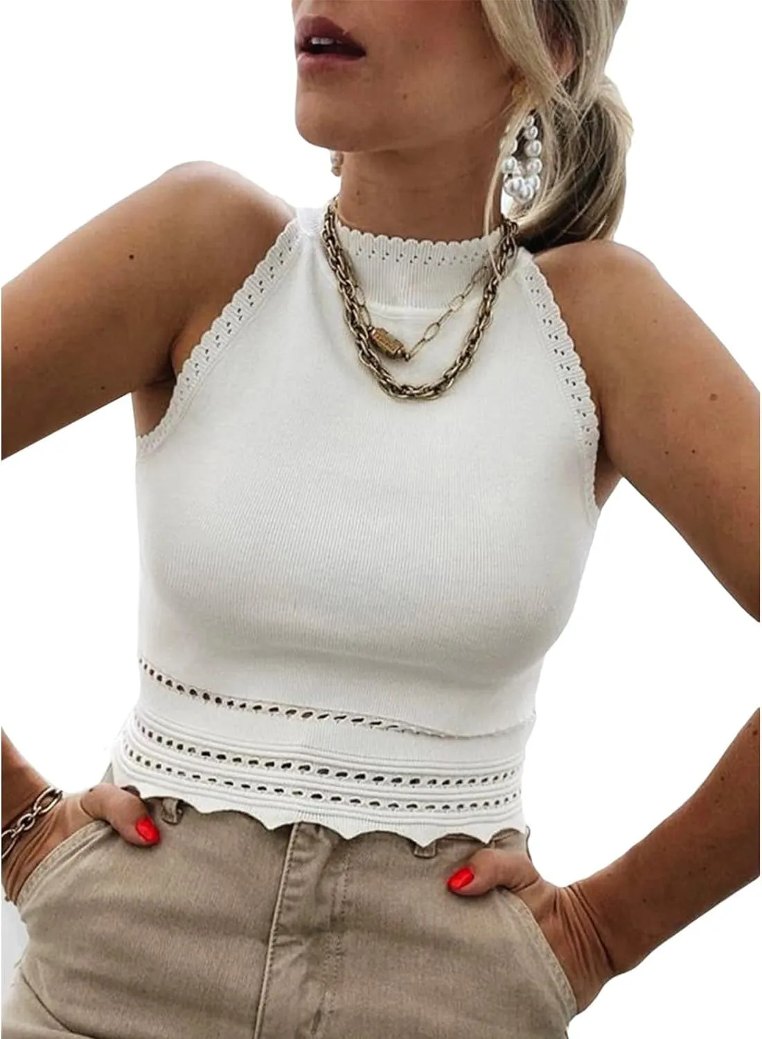 Womens Tank Tops High Neck Halter Crop Top Sleeveless