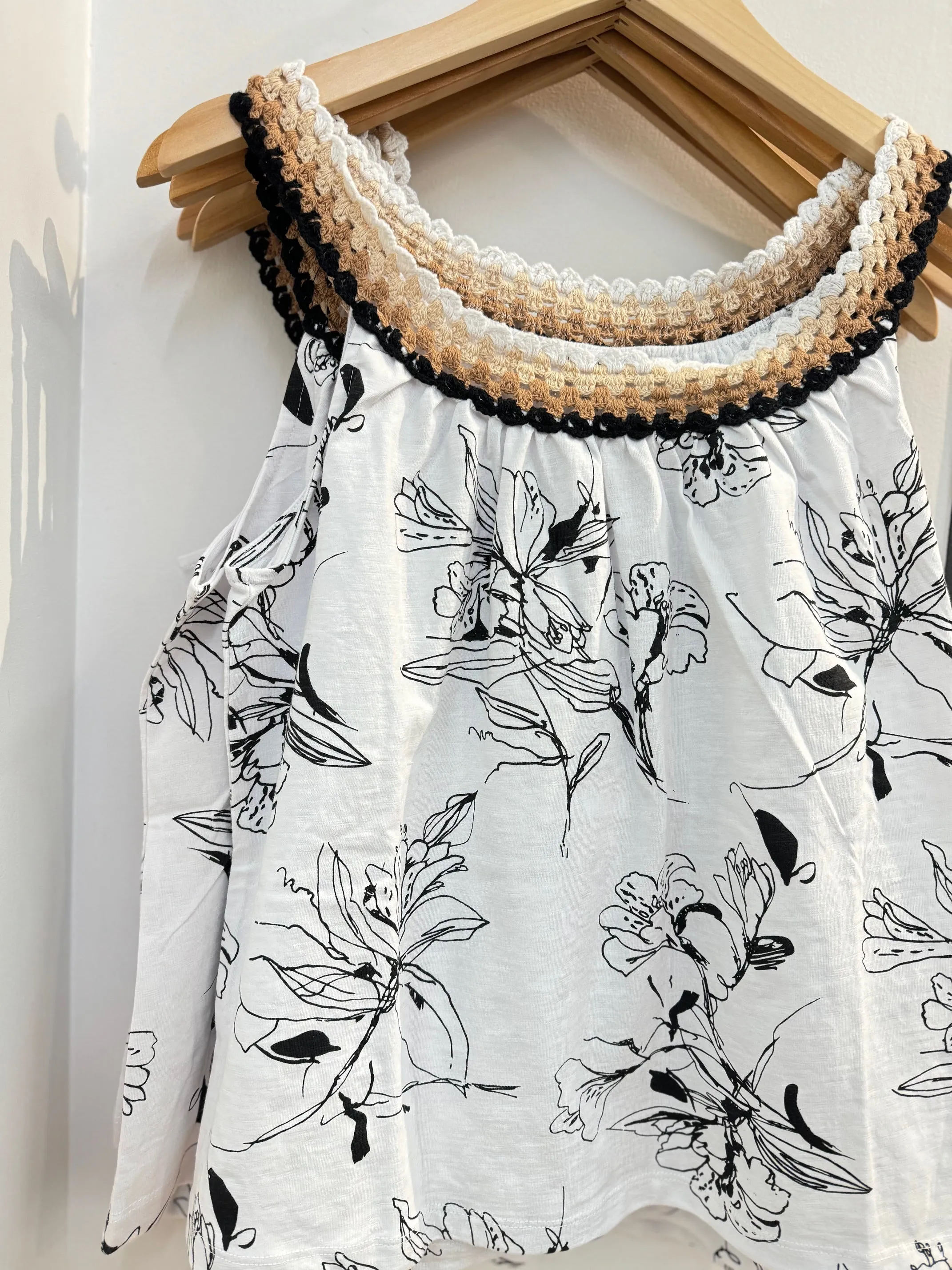 Women's Tribal Jeans | Crochet Neckline Flowy Top | White Black