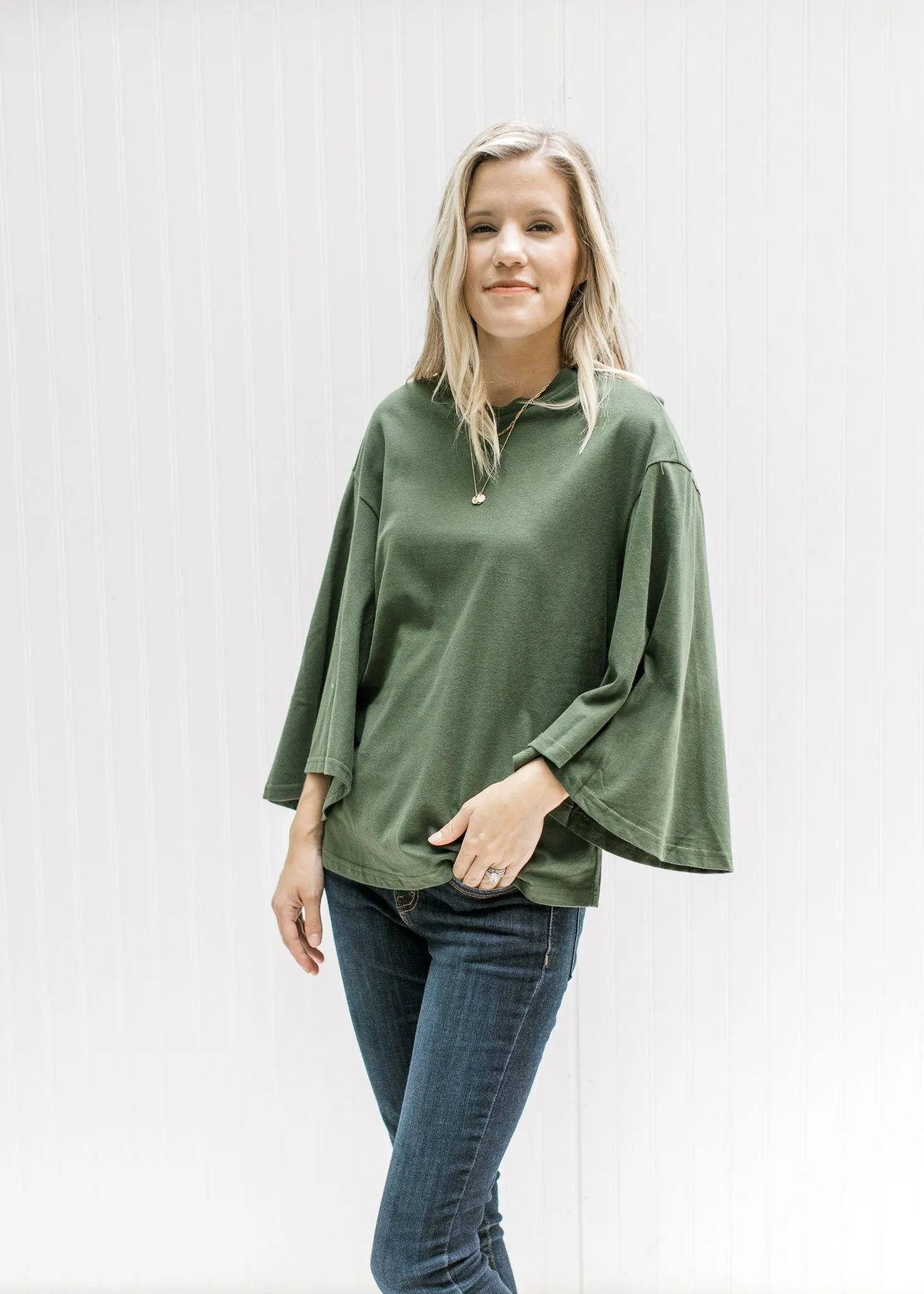 X Green Butterfly Sleeve Top