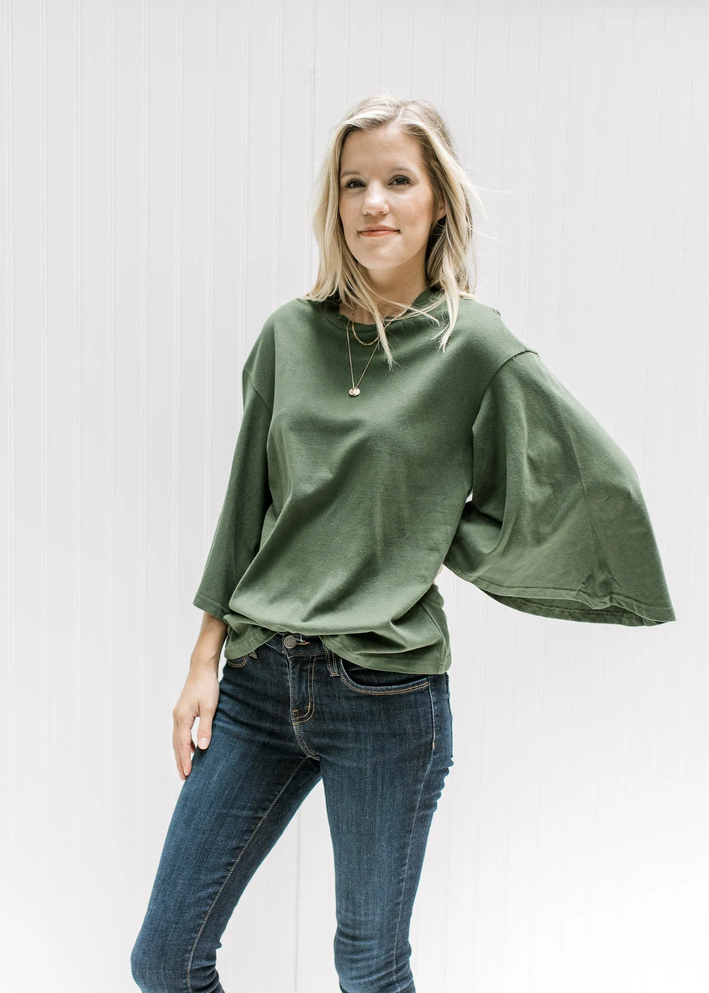 X Green Butterfly Sleeve Top