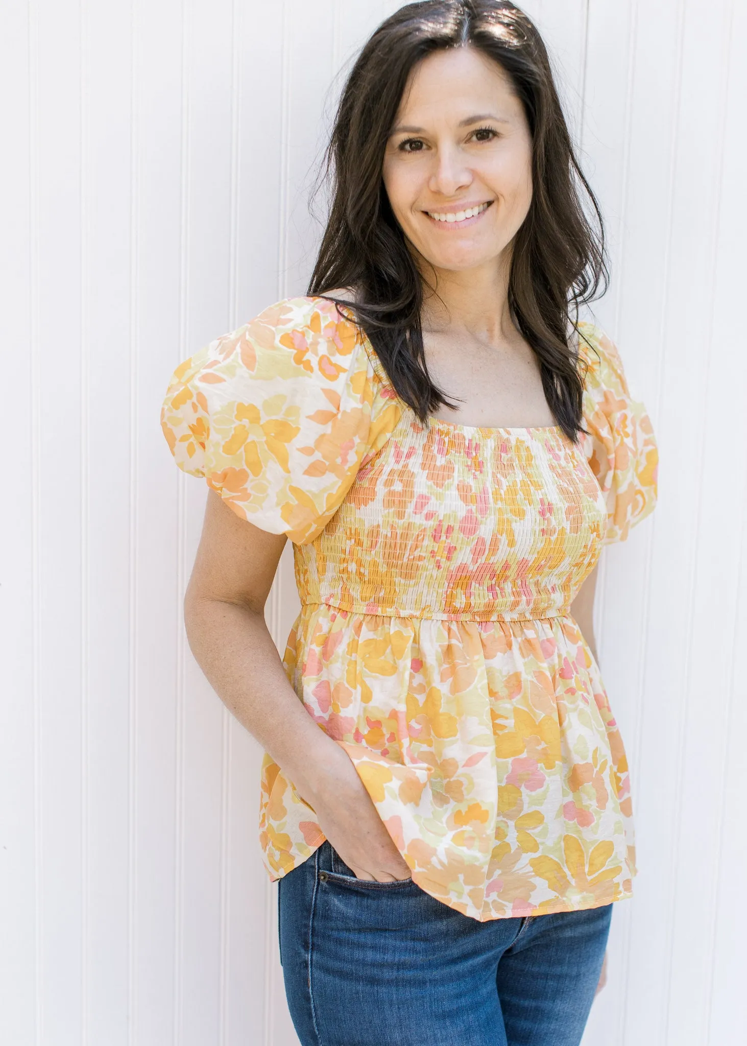 X Sally Yellow Mix Floral Top