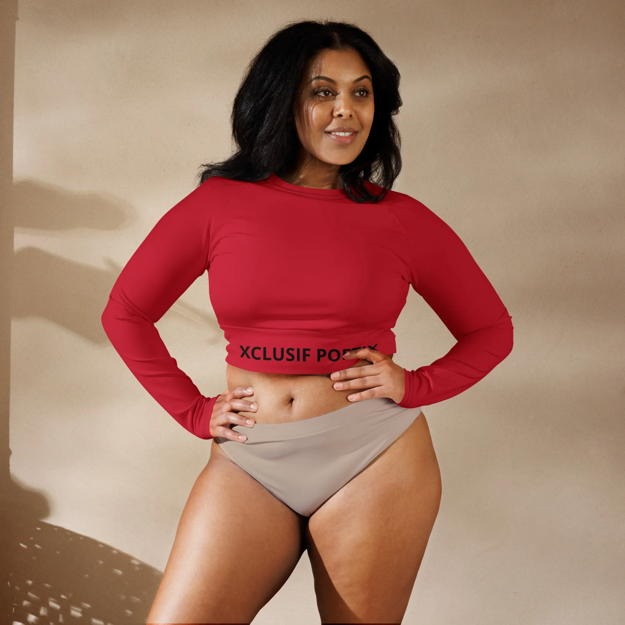 XCLUSIF POETIX RED & BLACK LOGO long-sleeve crop top
