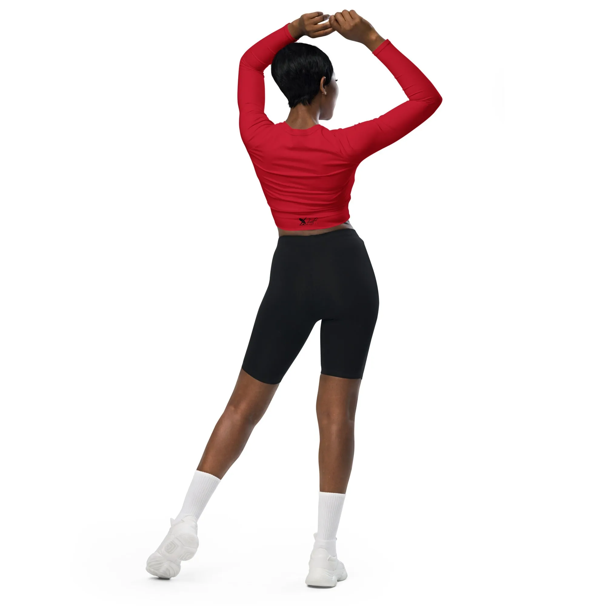 XCLUSIF POETIX RED & BLACK LOGO long-sleeve crop top