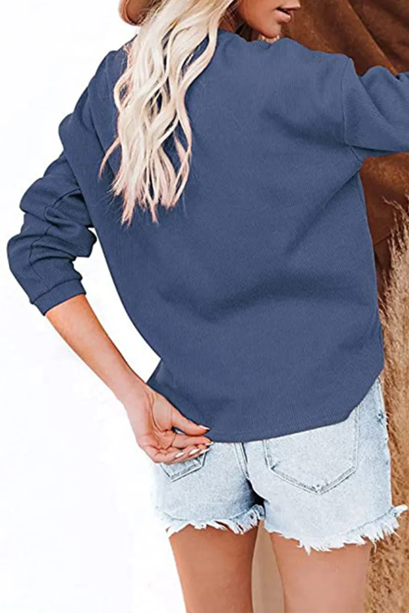Xieyinshe Casual Solid Buckle O Neck Tops