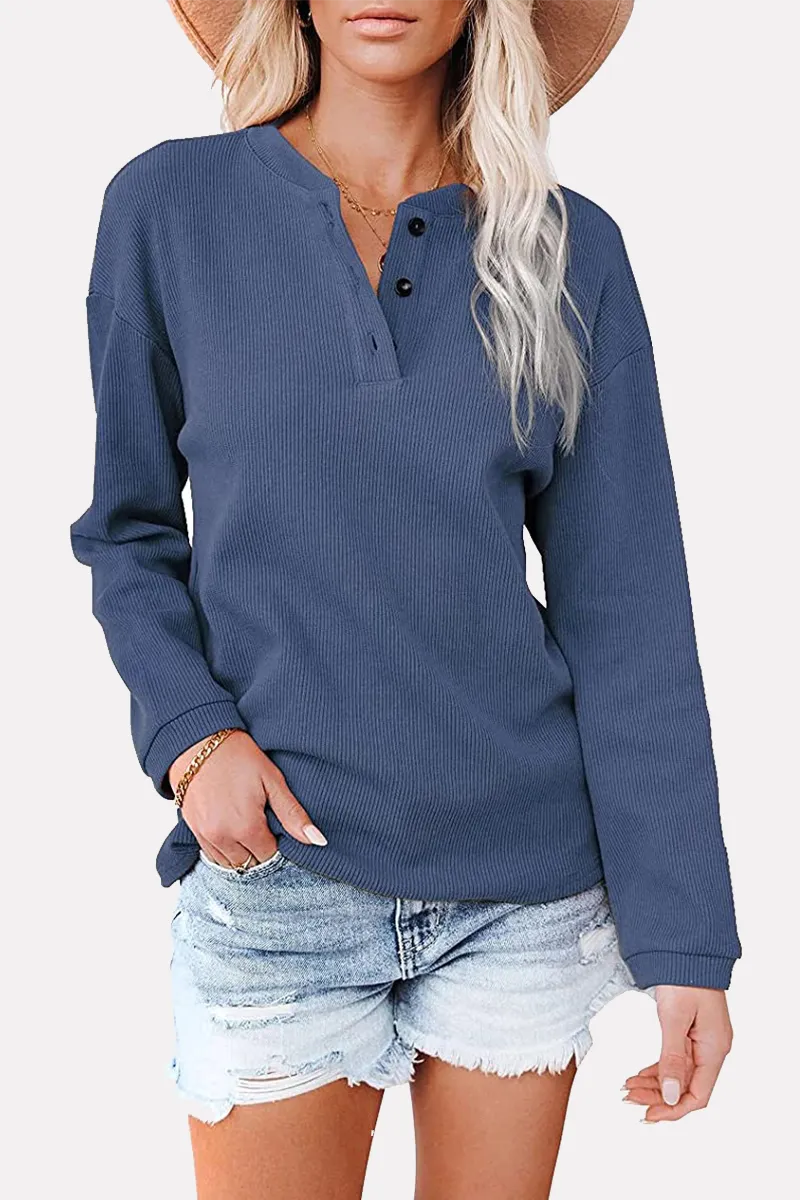 Xieyinshe Casual Solid Buckle O Neck Tops