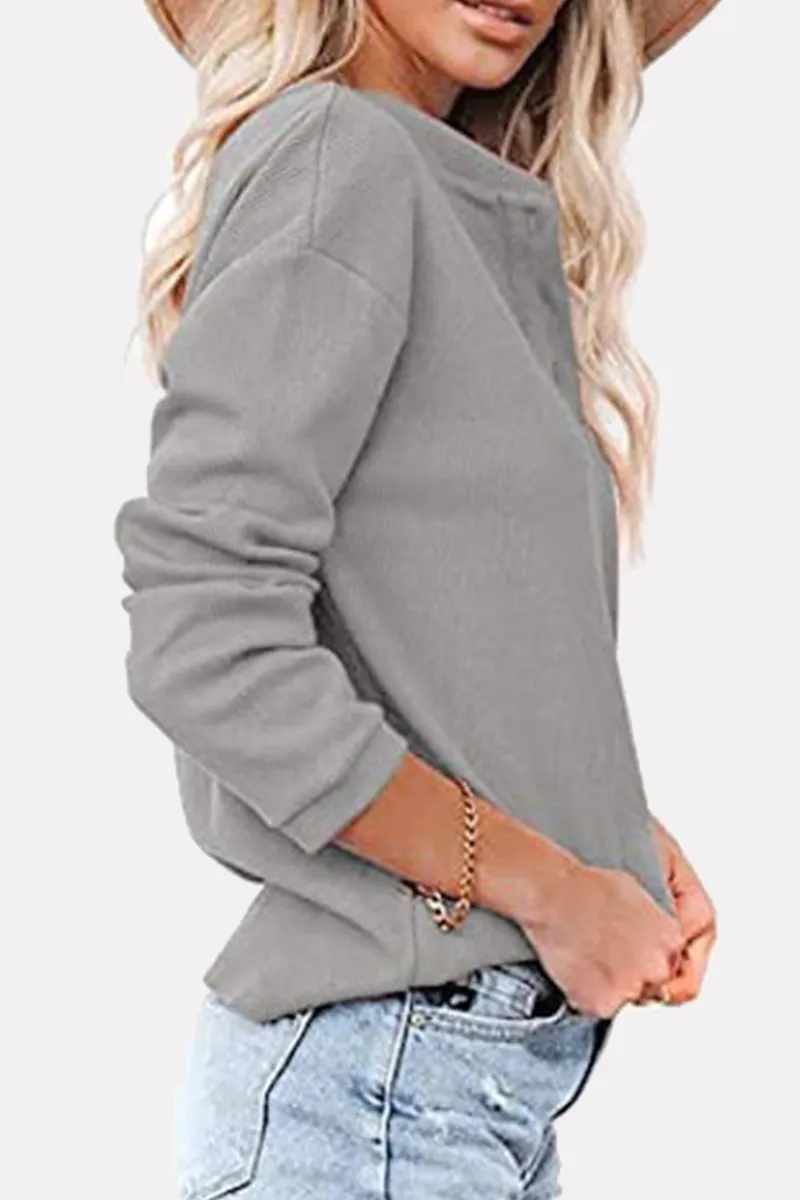 Xieyinshe Casual Solid Buckle O Neck Tops