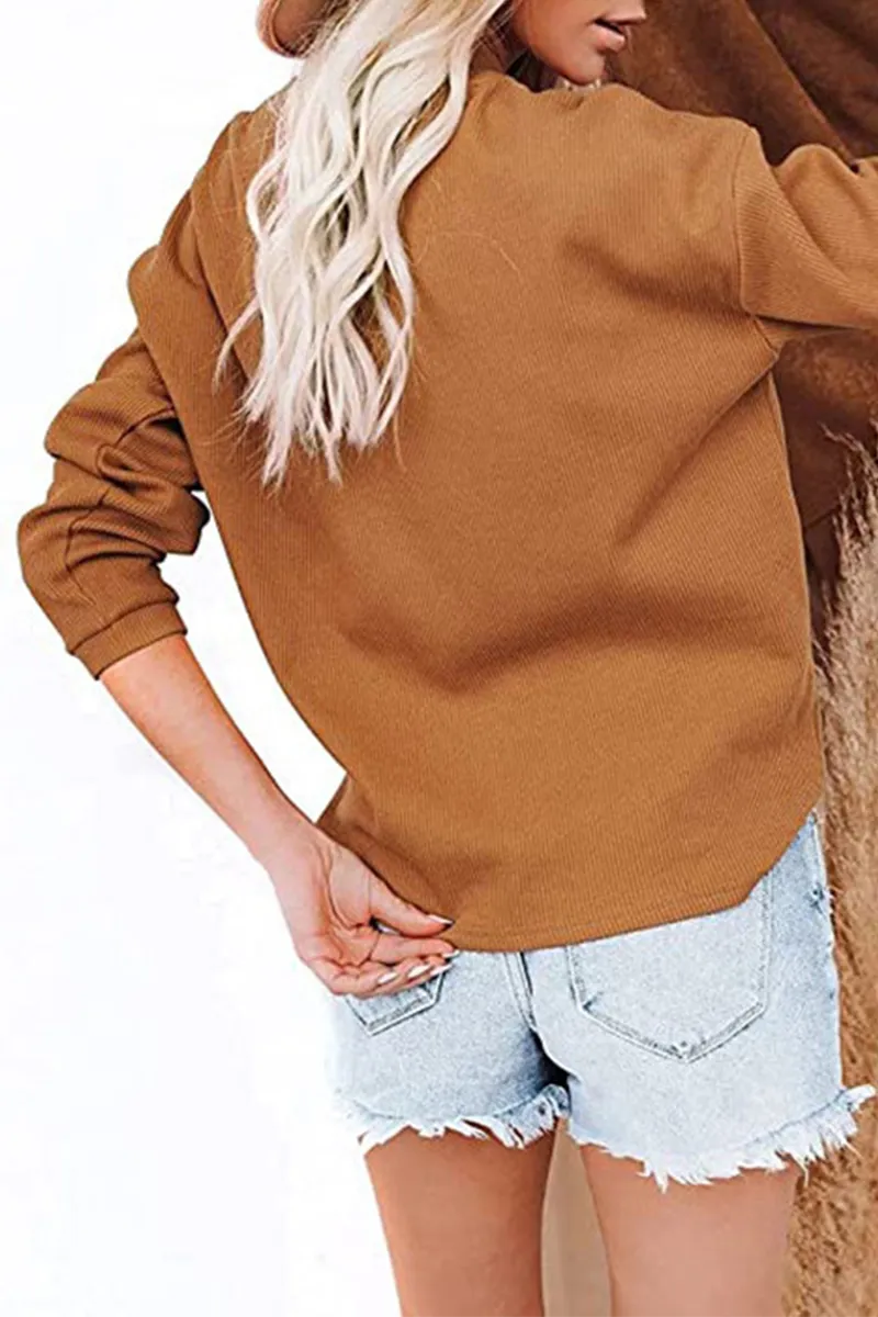 Xieyinshe Casual Solid Buckle O Neck Tops