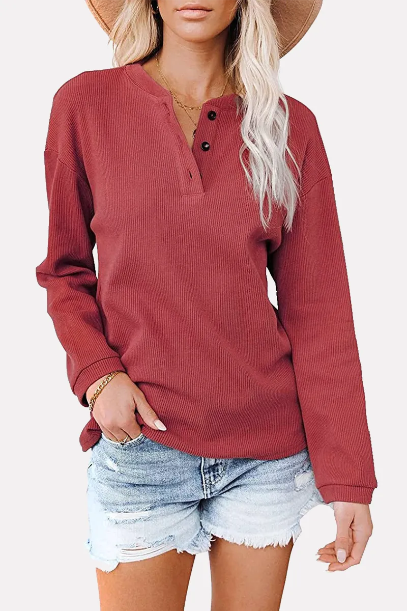 Xieyinshe Casual Solid Buckle O Neck Tops