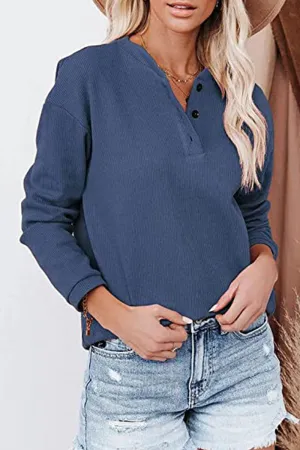 Xieyinshe Casual Solid Buckle O Neck Tops