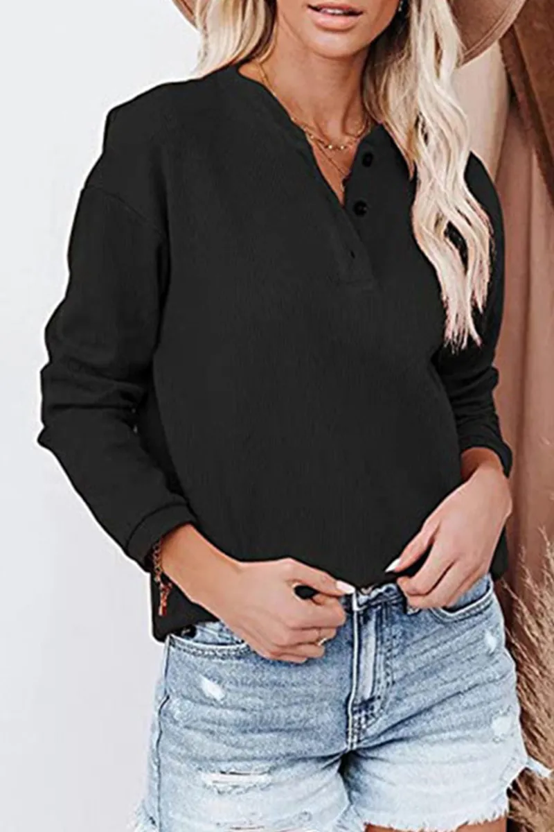 Xieyinshe Casual Solid Buckle O Neck Tops