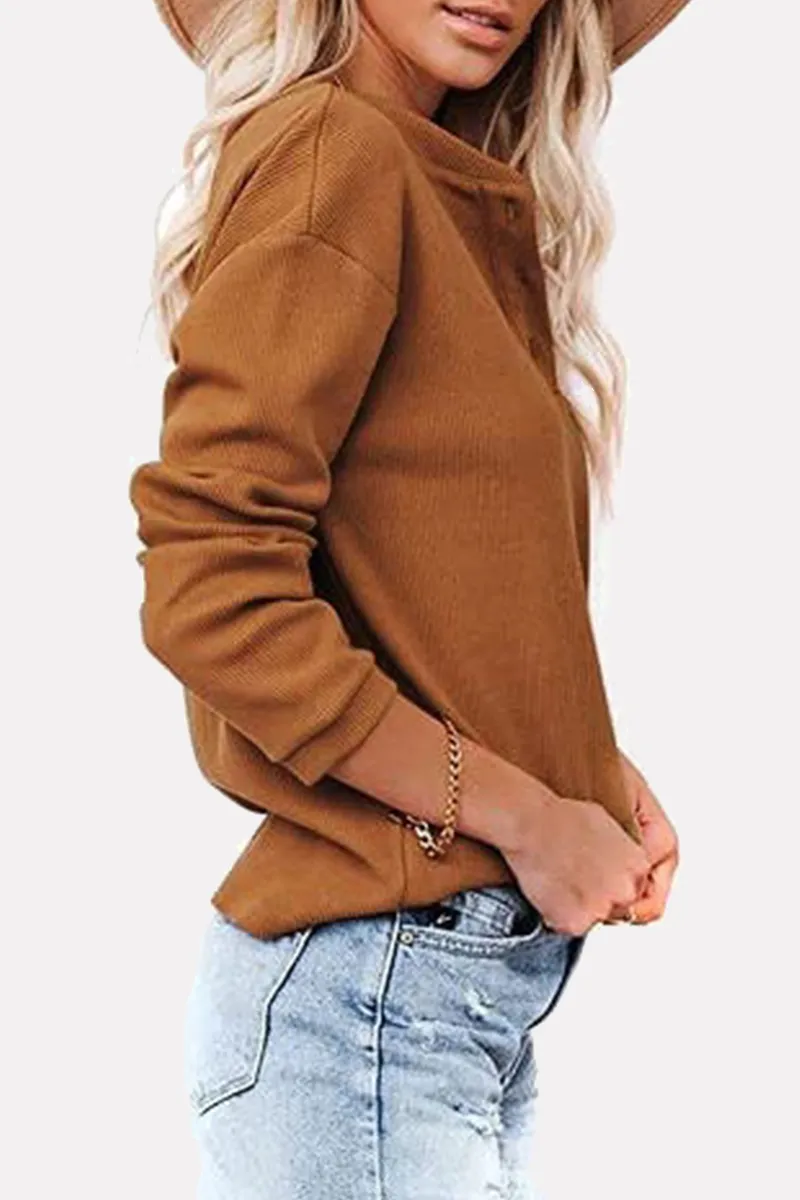 Xieyinshe Casual Solid Buckle O Neck Tops