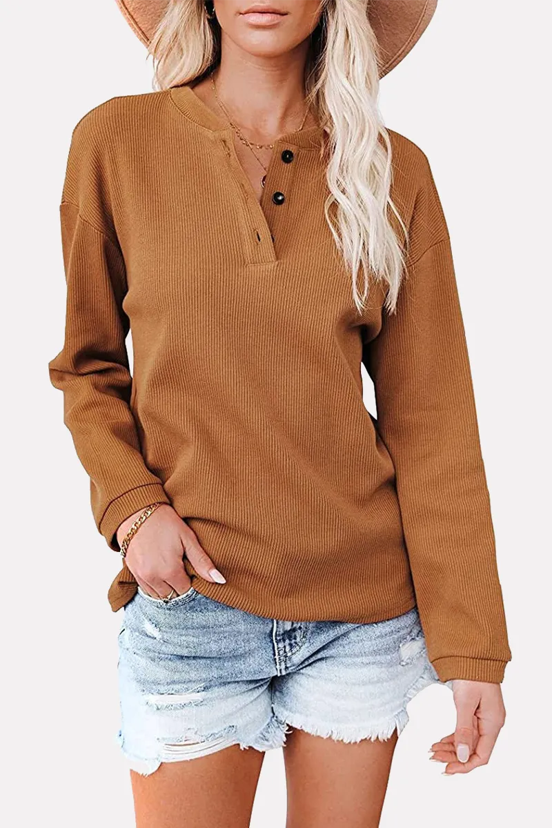 Xieyinshe Casual Solid Buckle O Neck Tops