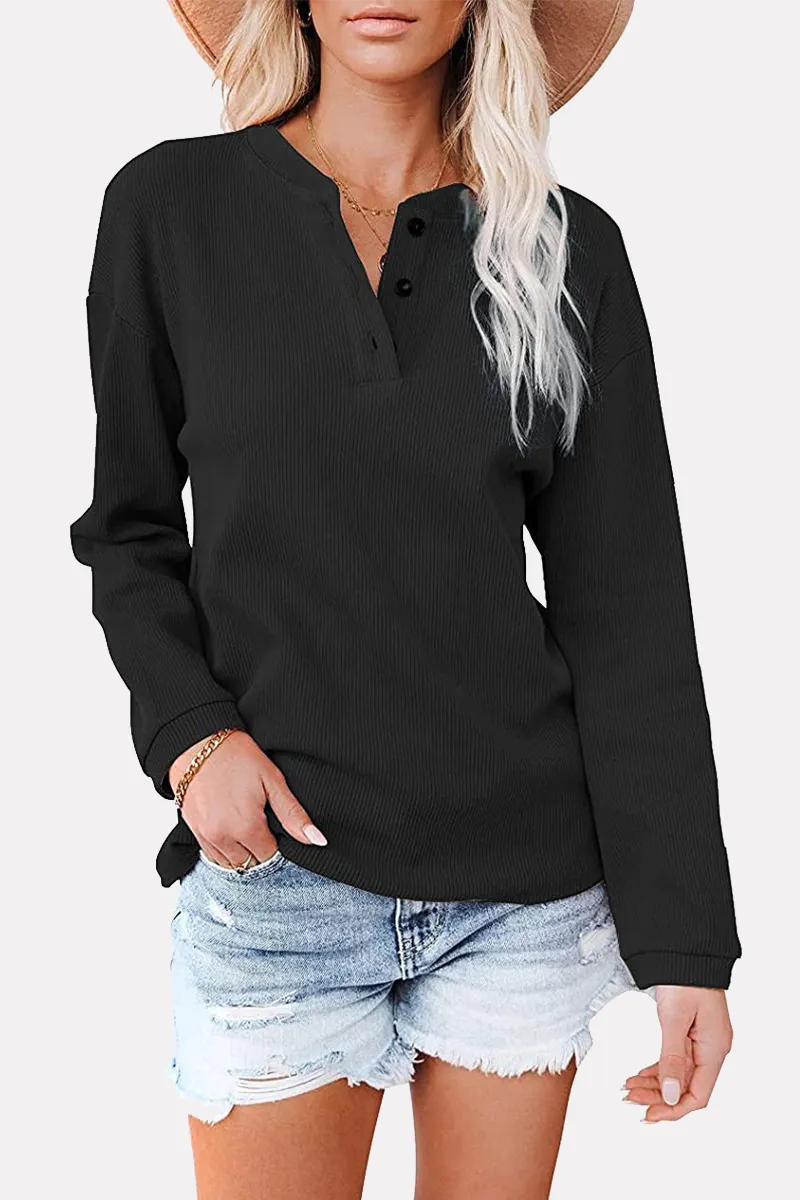 Xieyinshe Casual Solid Buckle O Neck Tops