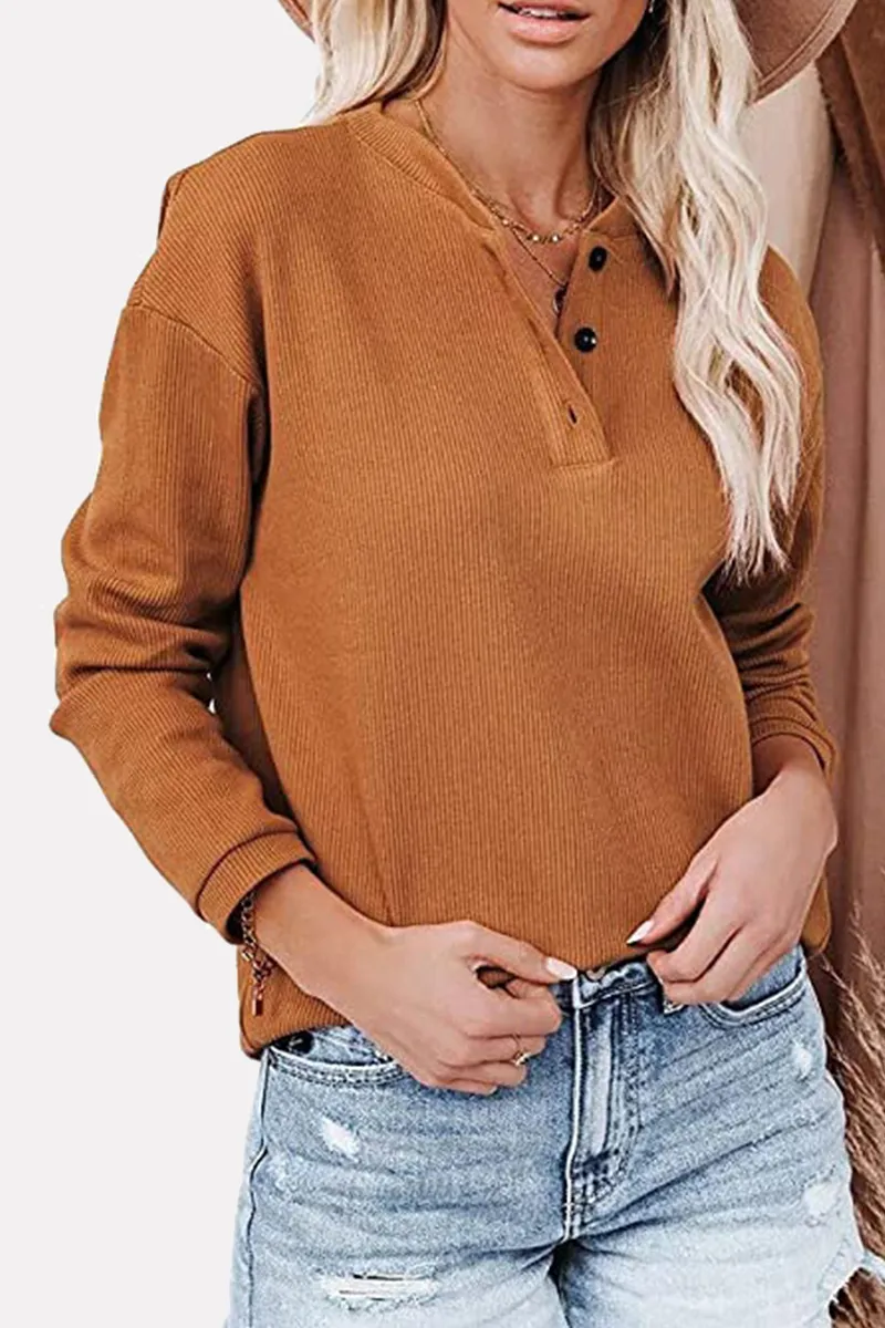Xieyinshe Casual Solid Buckle O Neck Tops