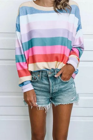 Xieyinshe Xieyinshe Striped Tops Round Neck Long Sleeve Tops