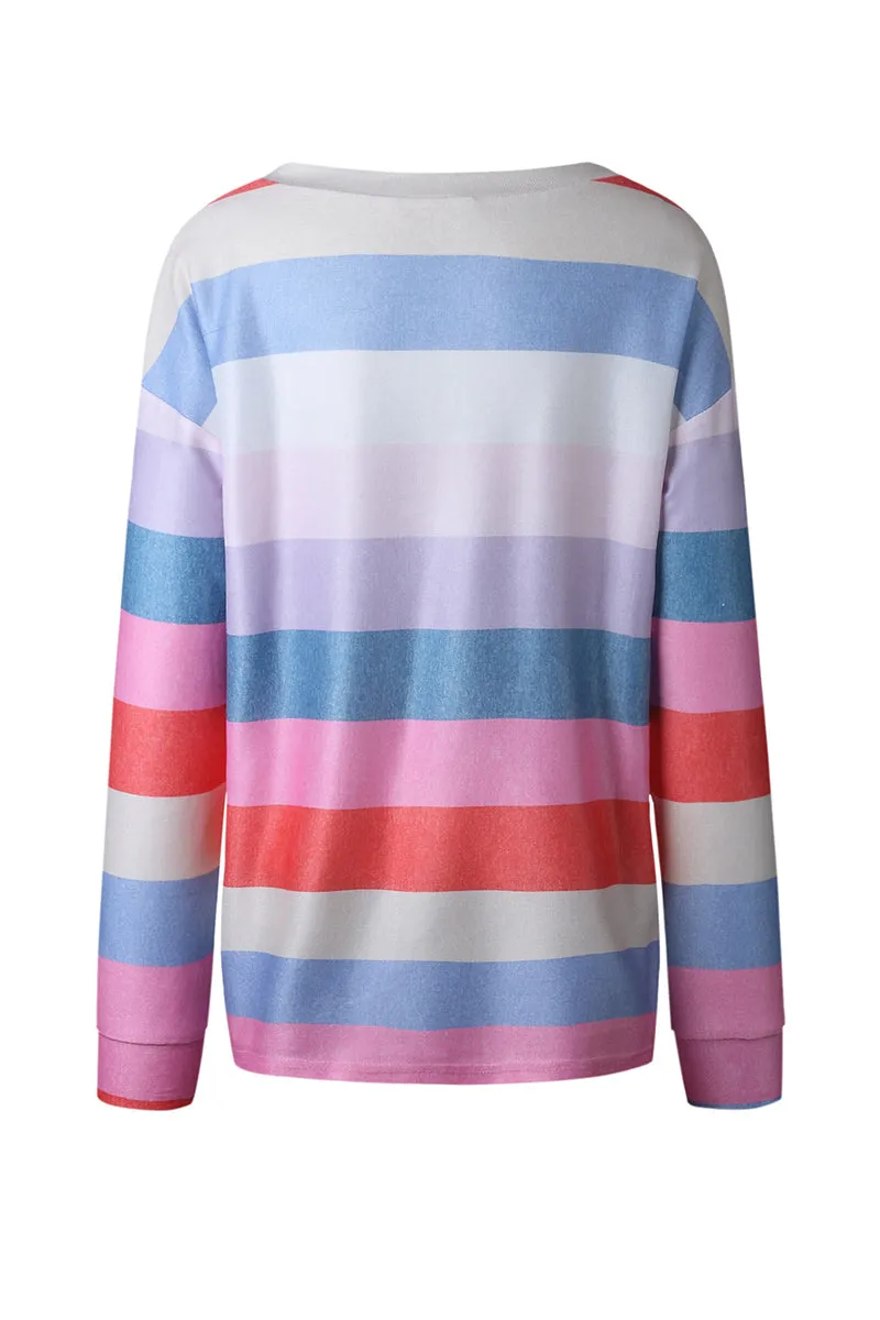 Xieyinshe Xieyinshe Striped Tops Round Neck Long Sleeve Tops