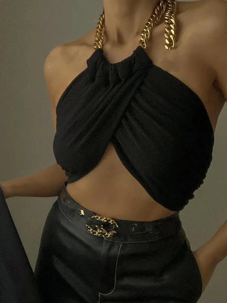 Y2K Chain Halter Neck Crop Top