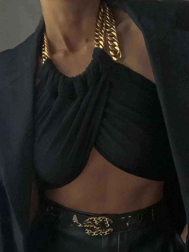 Y2K Chain Halter Neck Crop Top