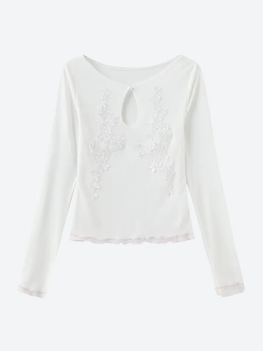 Y2K Lace Embroidered Mesh Top