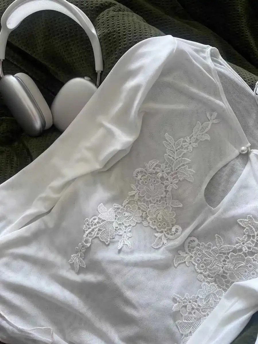 Y2K Lace Embroidered Mesh Top