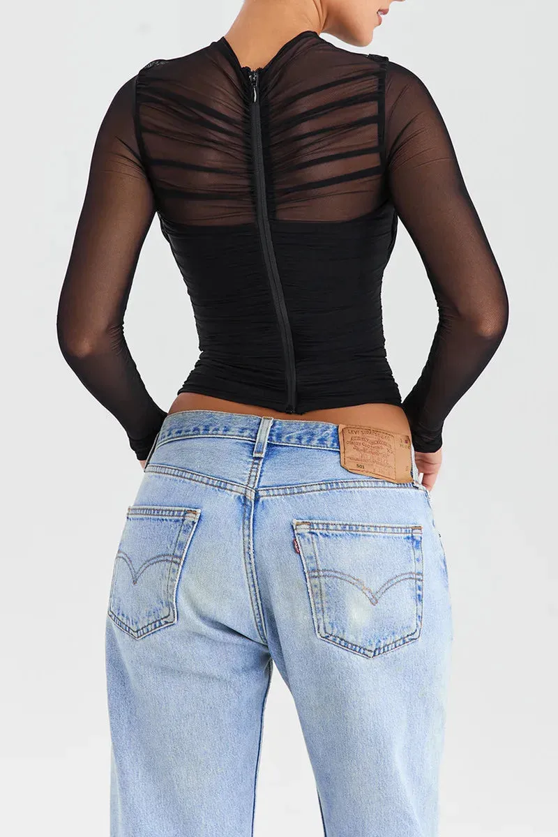 Y2K Mesh Cross Top