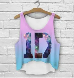 ZHBSLWT multicolor T-Shirts 3D Print women tank tops & camis printed sleeveless vest girls summer short crop tops irregular