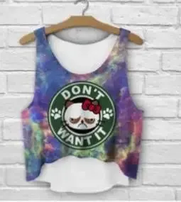 ZHBSLWT multicolor T-Shirts 3D Print women tank tops & camis printed sleeveless vest girls summer short crop tops irregular