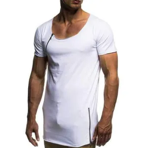 Zipper Design Basic Casual Cotton T Shirts