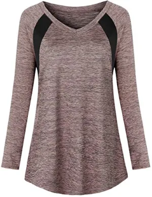 Zugeet Workout Tops for Women V Neck Yoga Running Shirts Long Sleeve Athletic Activewear Hiking Sports Mesh Tees, Twilight L